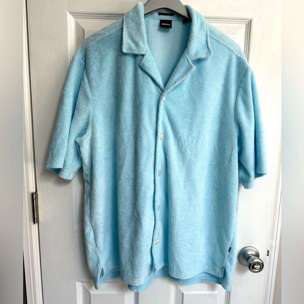 Hugo Boss Men’s Terry short sleeve shirt in blue size Large